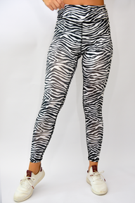 White Black Zebra Tights - Women